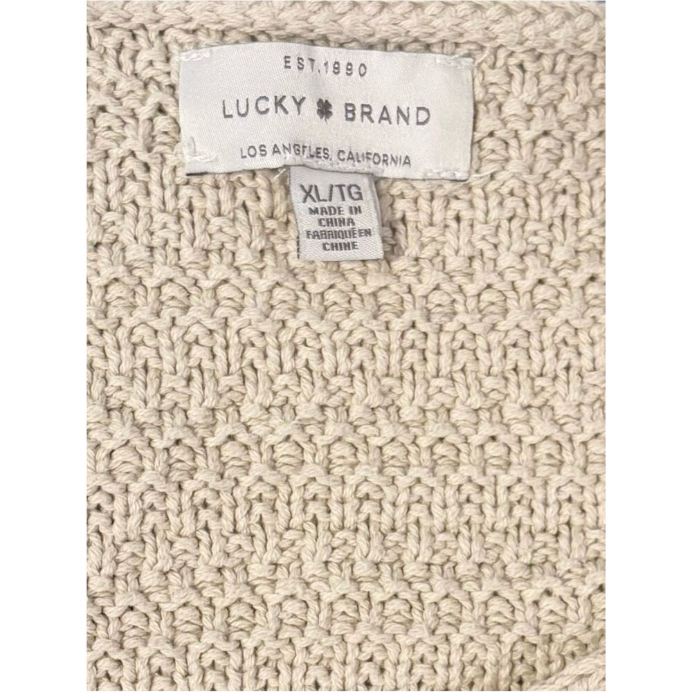 Lucky Brand Cream Tan Beige V-Neck Slouchy Textured Knit Sweater Size XL - Picture 2 of 2